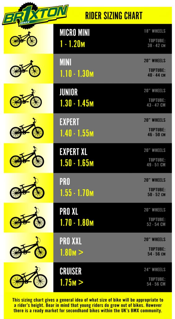 BMX racing size chart